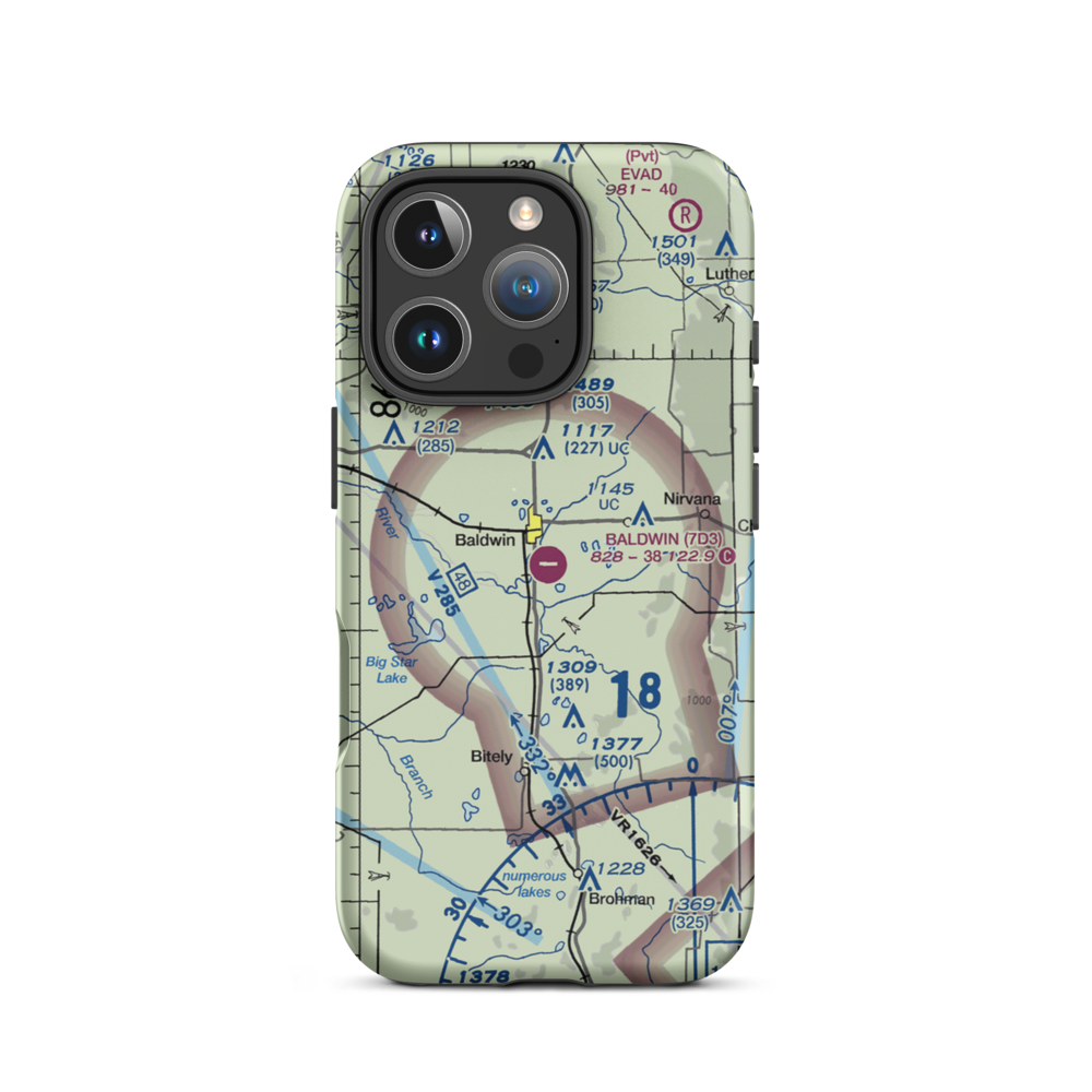 Baldwin Municipal Airport (7D3) VFR Sectional  Tough iPhone Case iPhone 16 Pro model shown