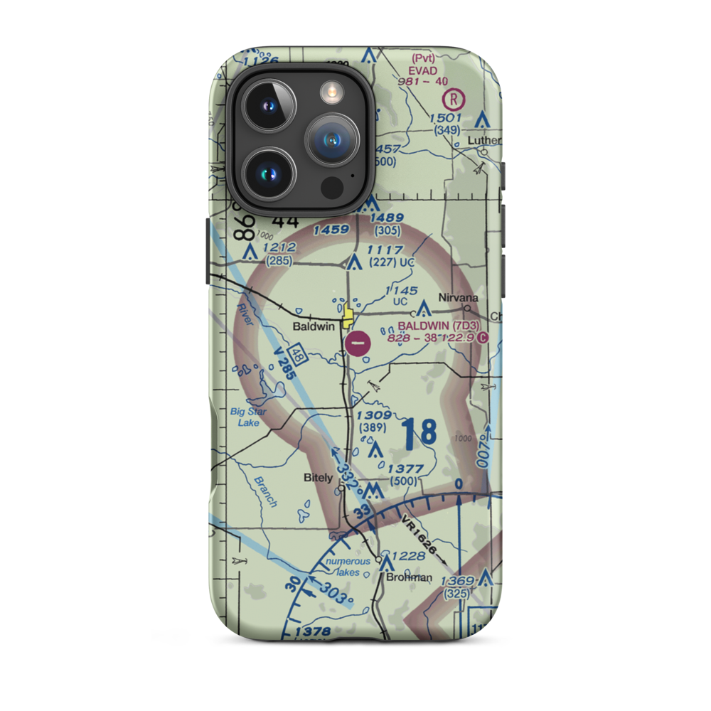 Baldwin Municipal Airport (7D3) VFR Sectional  Tough iPhone Case iPhone 16 Pro Max model shown