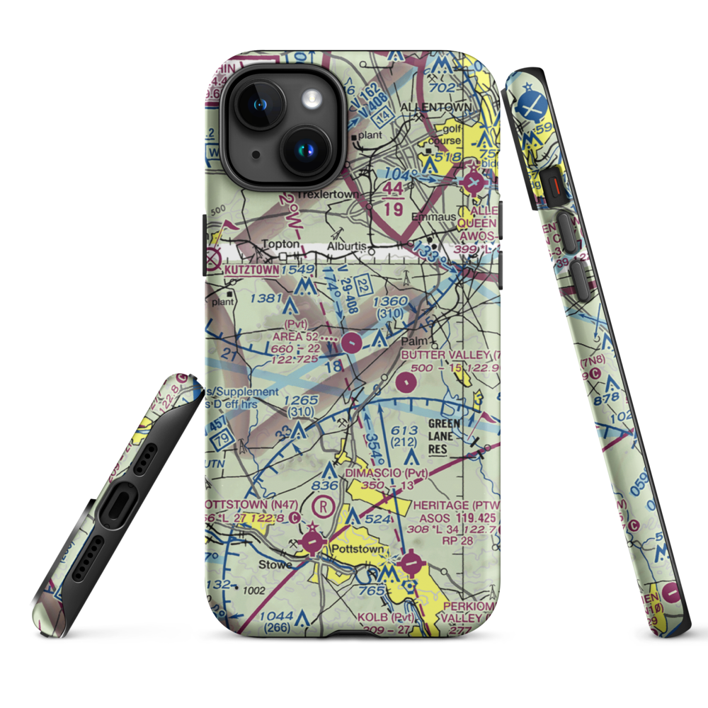 Bally Spring Farm Airport (PA35) VFR Sectional  Tough iPhone Case iPhone 15 Plus model shown
