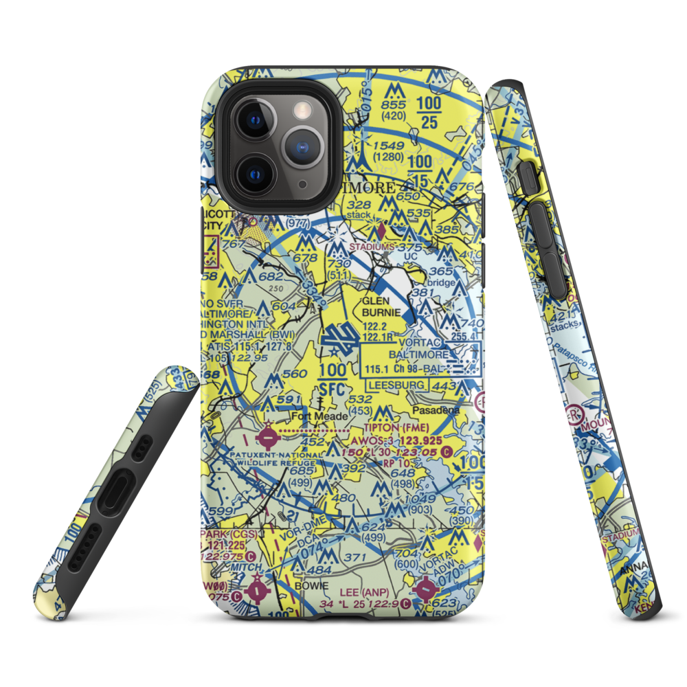 Baltimore/Washington International Thurgood Marshall Airport (BWI) VFR Sectional  Tough iPhone Case iPhone 11 Pro model shown