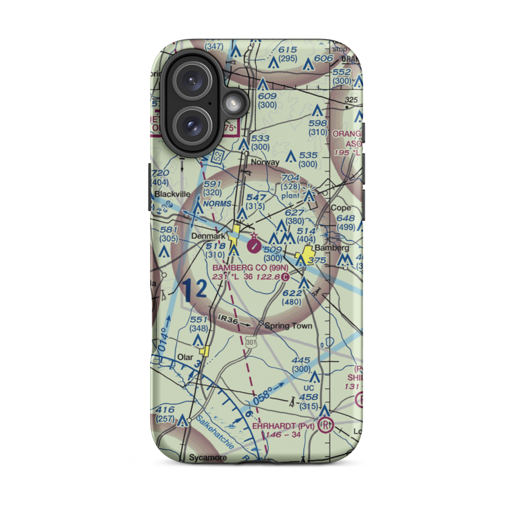 Bamberg County Airport (99N) VFR Sectional  Tough iPhone Case iPhone 16 Plus model shown