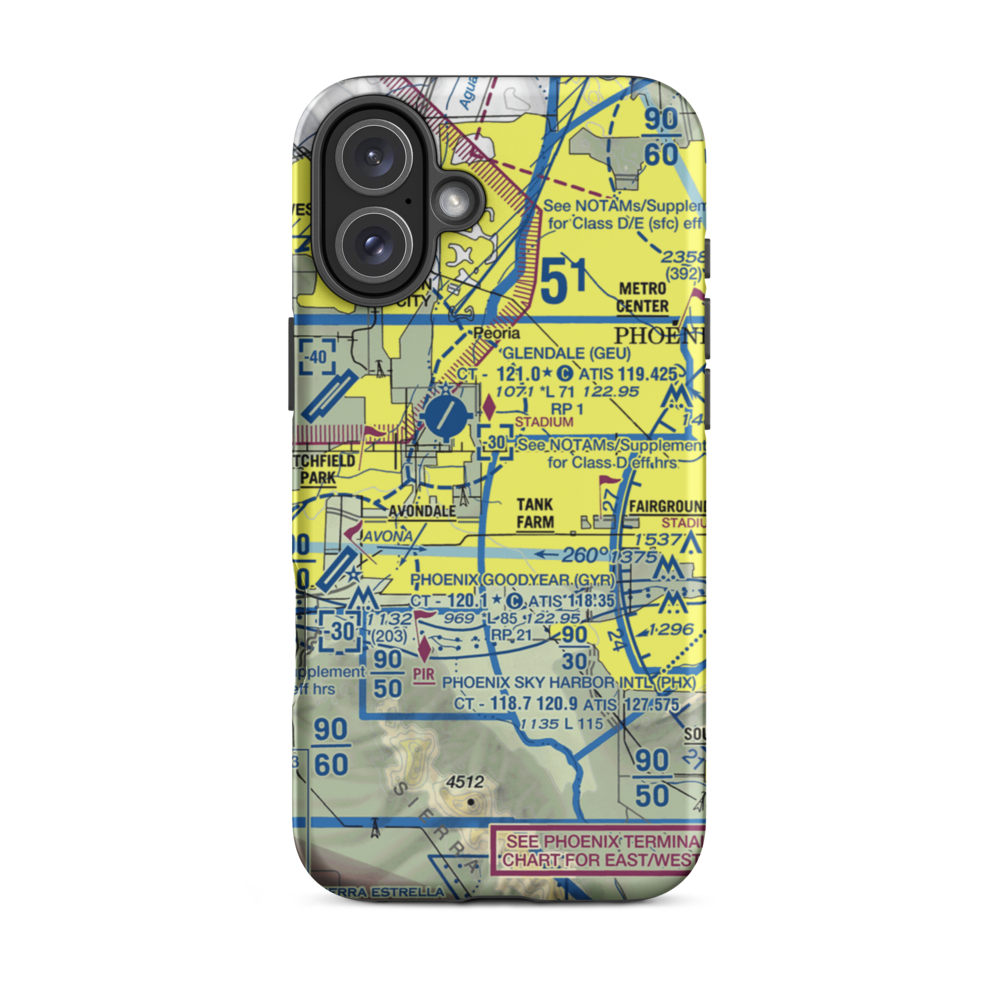 Banner Estrella Medical Center Heliport (BE1) VFR Sectional  Tough iPhone Case iPhone 16 Plus model shown