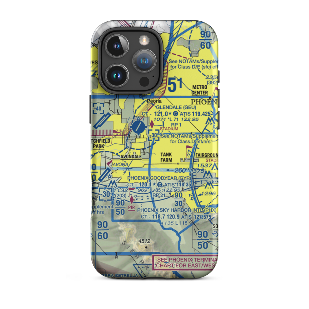 Banner Estrella Medical Center Heliport (BE1) VFR Sectional  Tough iPhone Case iPhone 16 Pro Max model shown