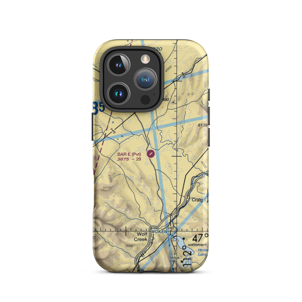 Bar E Airport (MT86) VFR Sectional  Tough iPhone Case iPhone 16 Pro model shown