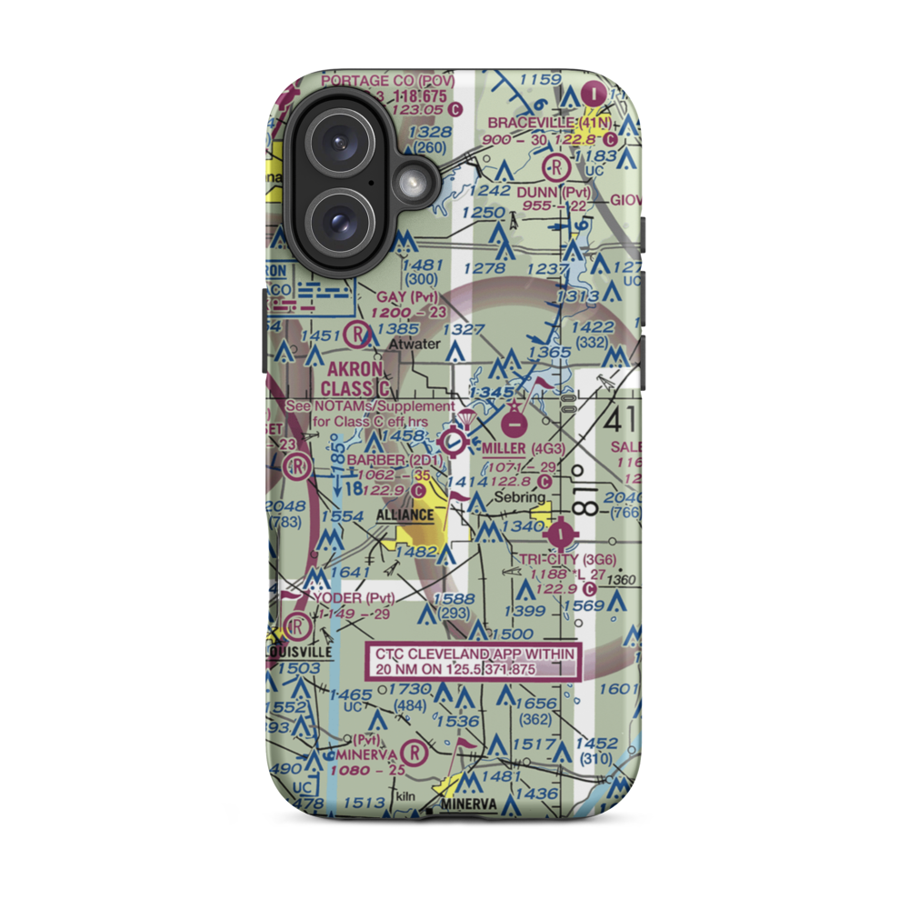 Barber Airport (2D1) VFR Sectional  Tough iPhone Case iPhone 16 Plus model shown