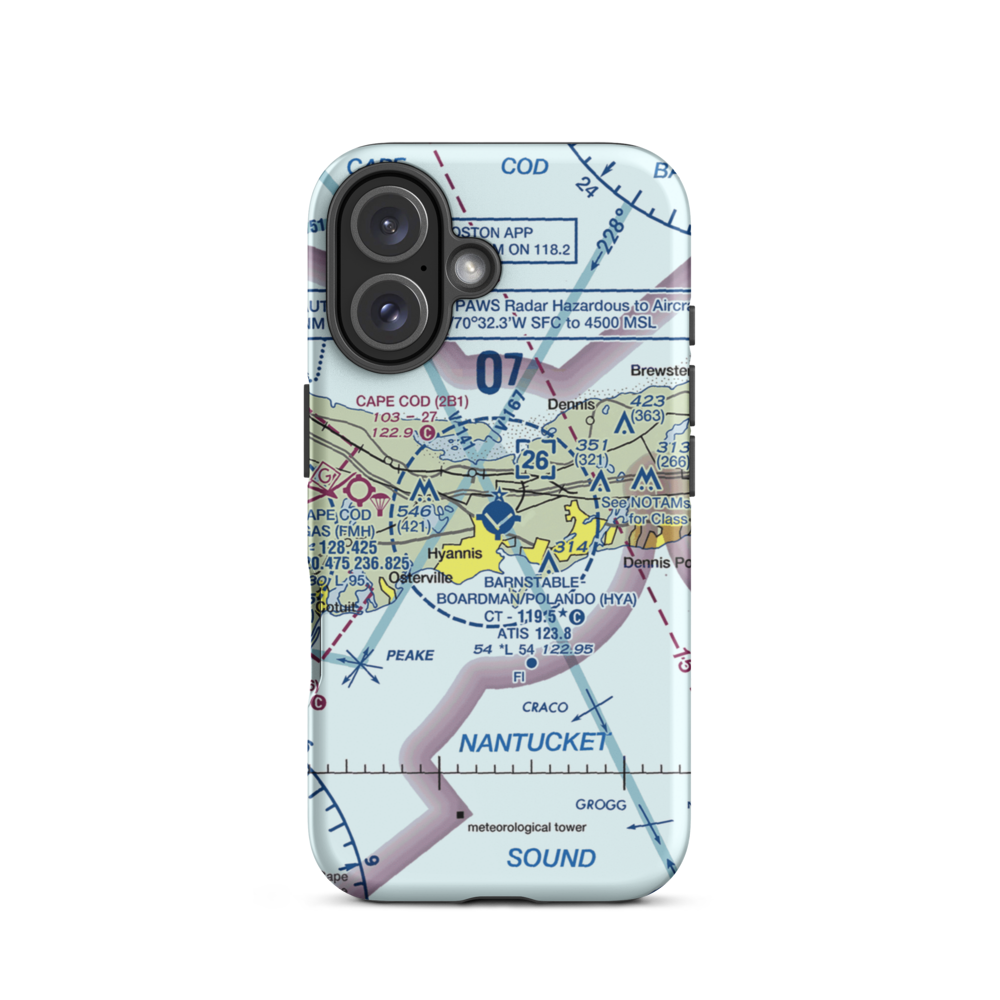 Barnstable Municipal Boardman Polando Field (HYA) VFR Sectional  Tough iPhone Case iPhone 16 model shown