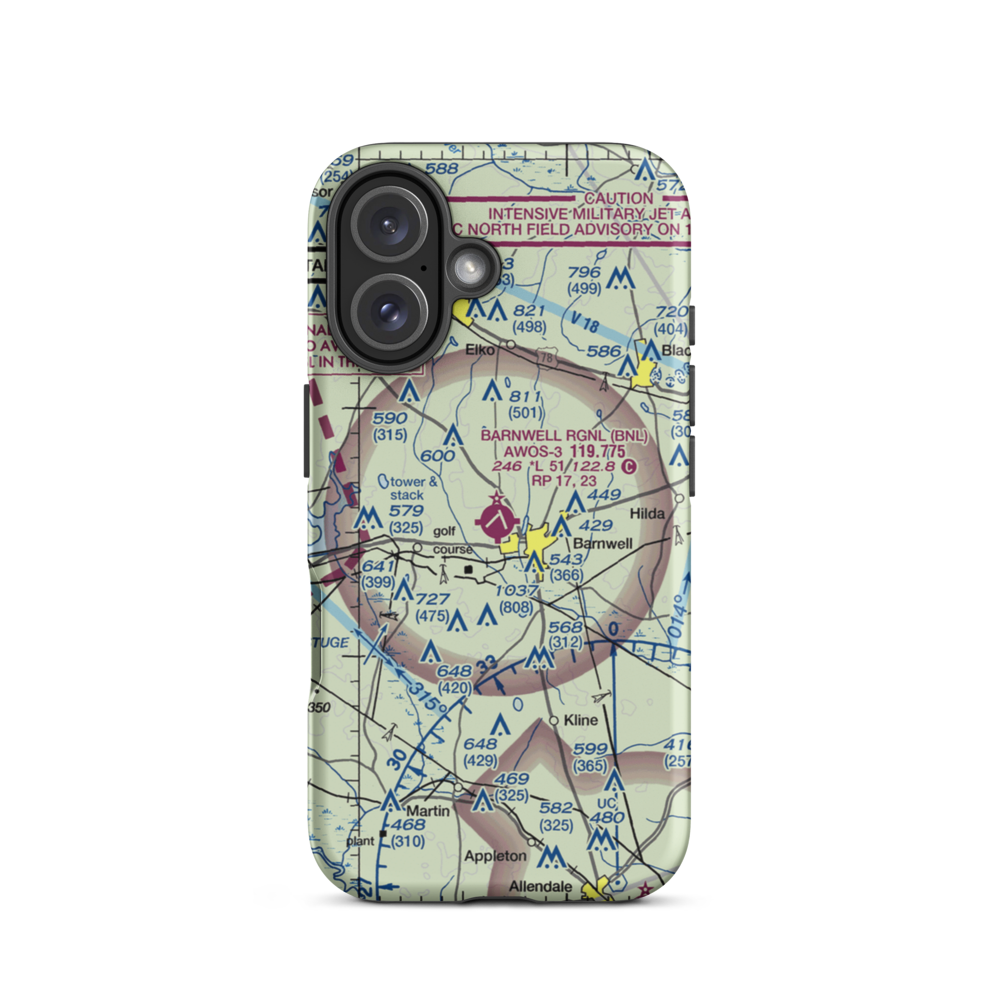 Barnwell Regional Airport (BNL) VFR Sectional  Tough iPhone Case iPhone 16 model shown