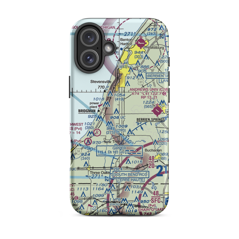 Baroda Airport (MI68) VFR Sectional  Tough iPhone Case iPhone 16 Plus model shown