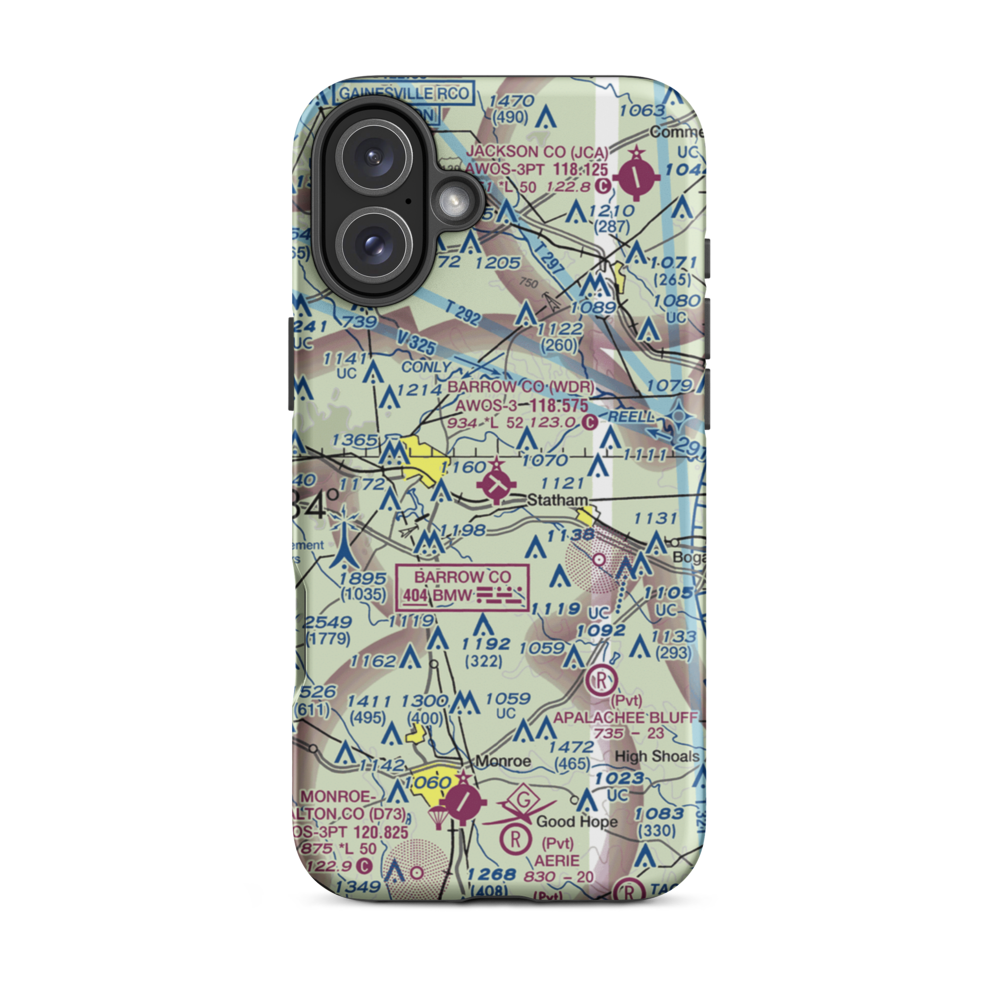 Barrow County Airport (WDR) VFR Sectional  Tough iPhone Case iPhone 16 Plus model shown