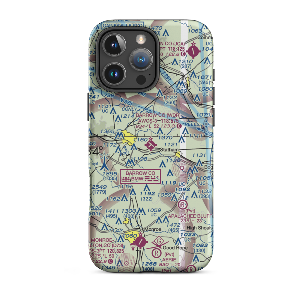Barrow County Airport (WDR) VFR Sectional  Tough iPhone Case iPhone 16 Pro Max model shown