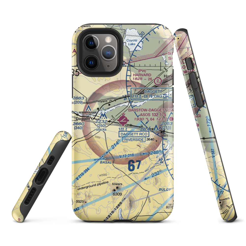 Barstow Daggett Airport (DAG) VFR Sectional  Tough iPhone Case iPhone 11 Pro model shown