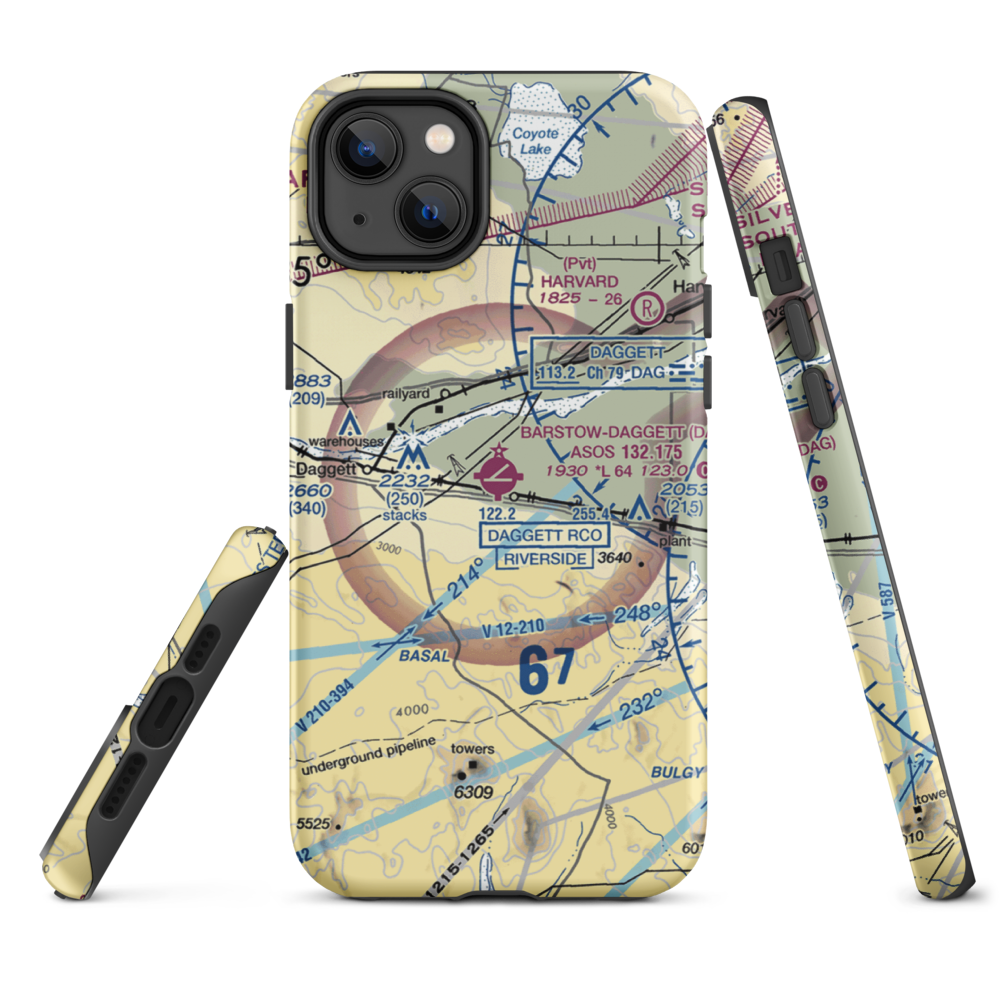 Barstow Daggett Airport (DAG) VFR Sectional  Tough iPhone Case iPhone 14 Plus model shown