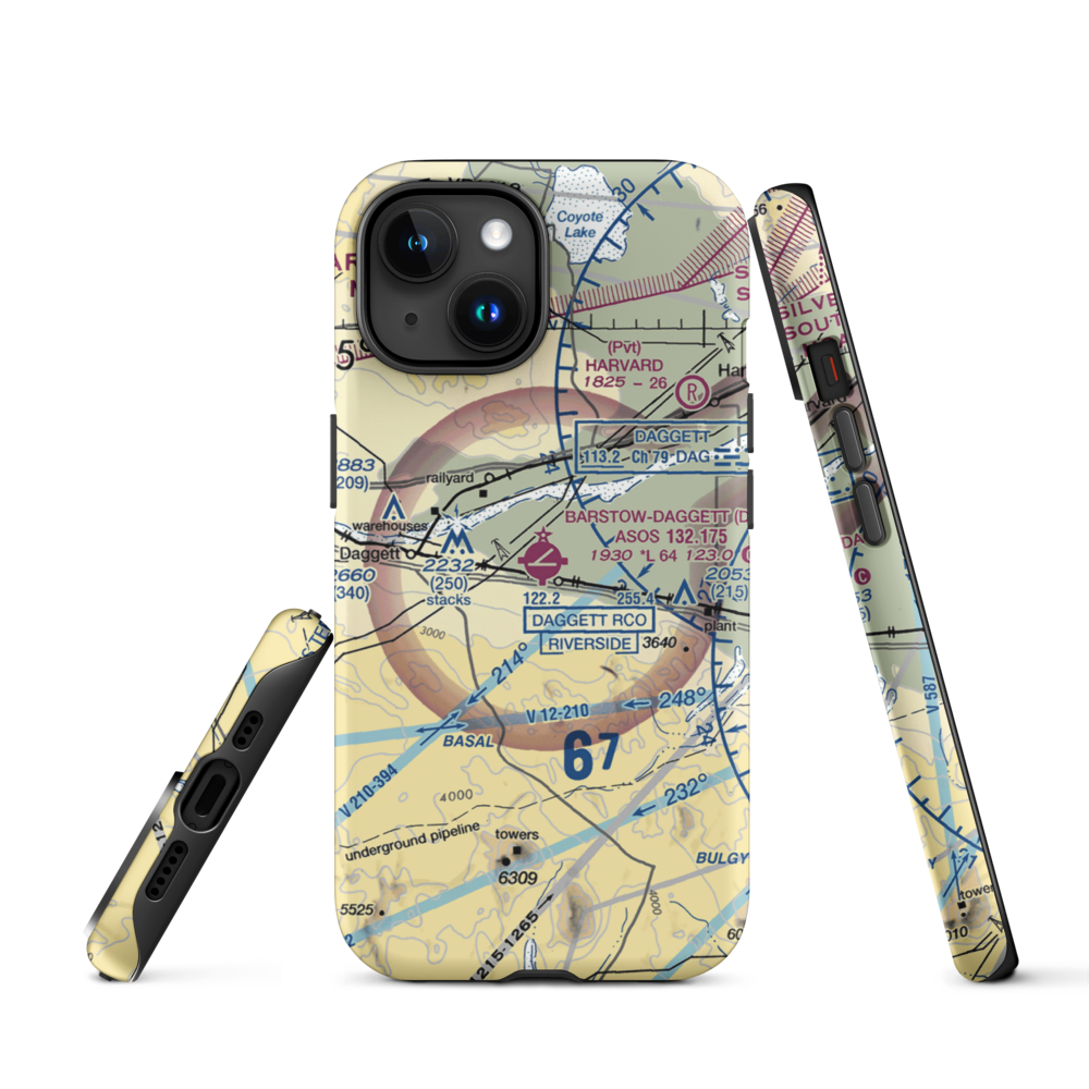 Barstow Daggett Airport (DAG) VFR Sectional  Tough iPhone Case iPhone 15 model shown