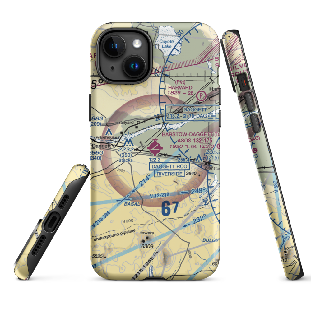 Barstow Daggett Airport (DAG) VFR Sectional  Tough iPhone Case iPhone 15 Plus model shown