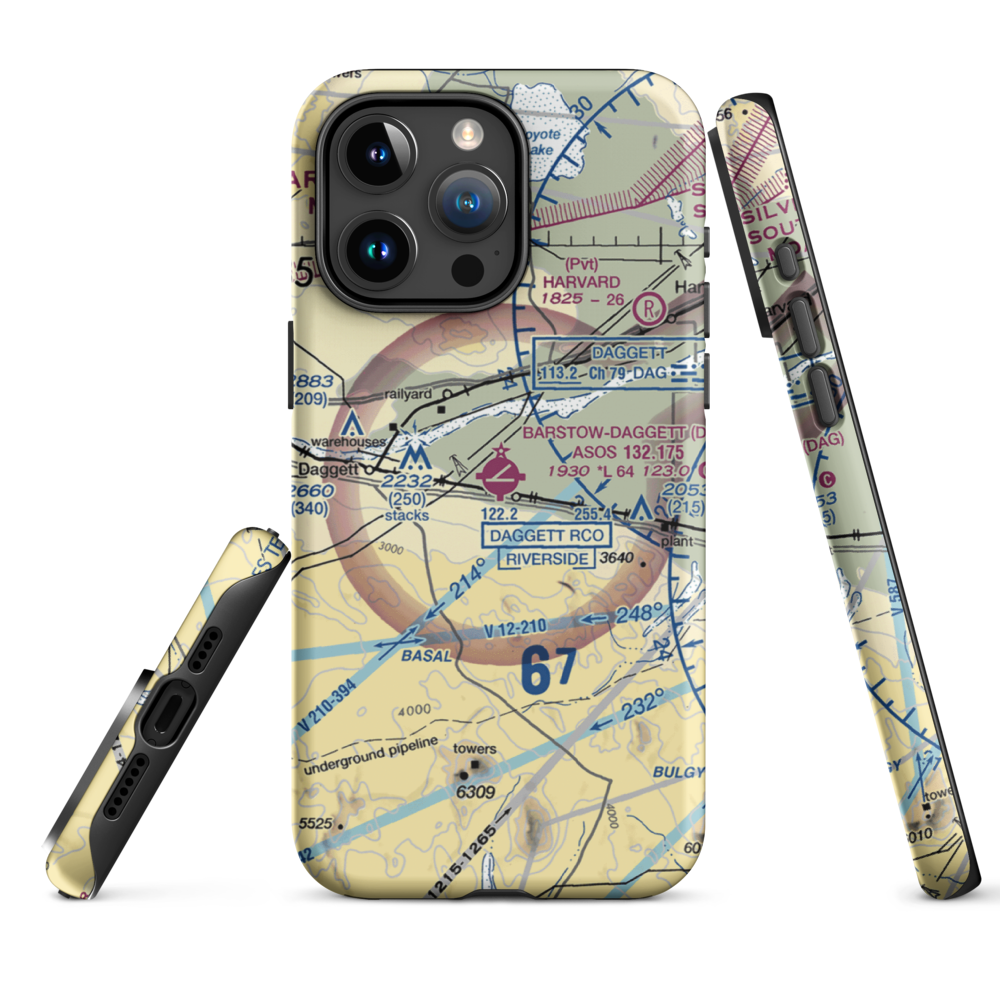 Barstow Daggett Airport (DAG) VFR Sectional  Tough iPhone Case iPhone 15 Pro Max model shown