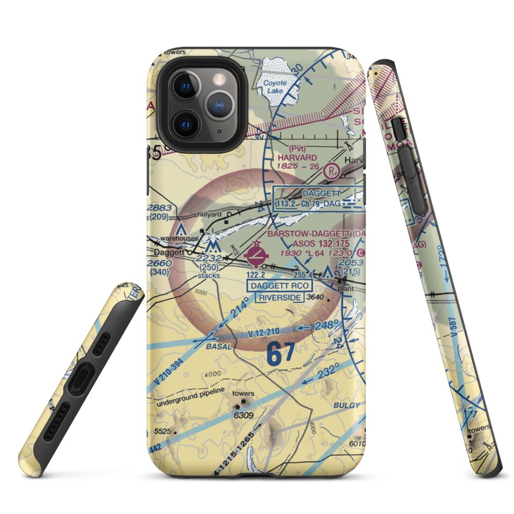 Barstow Daggett Airport (DAG) VFR Sectional  Tough iPhone Case iPhone 11 Pro Max model shown