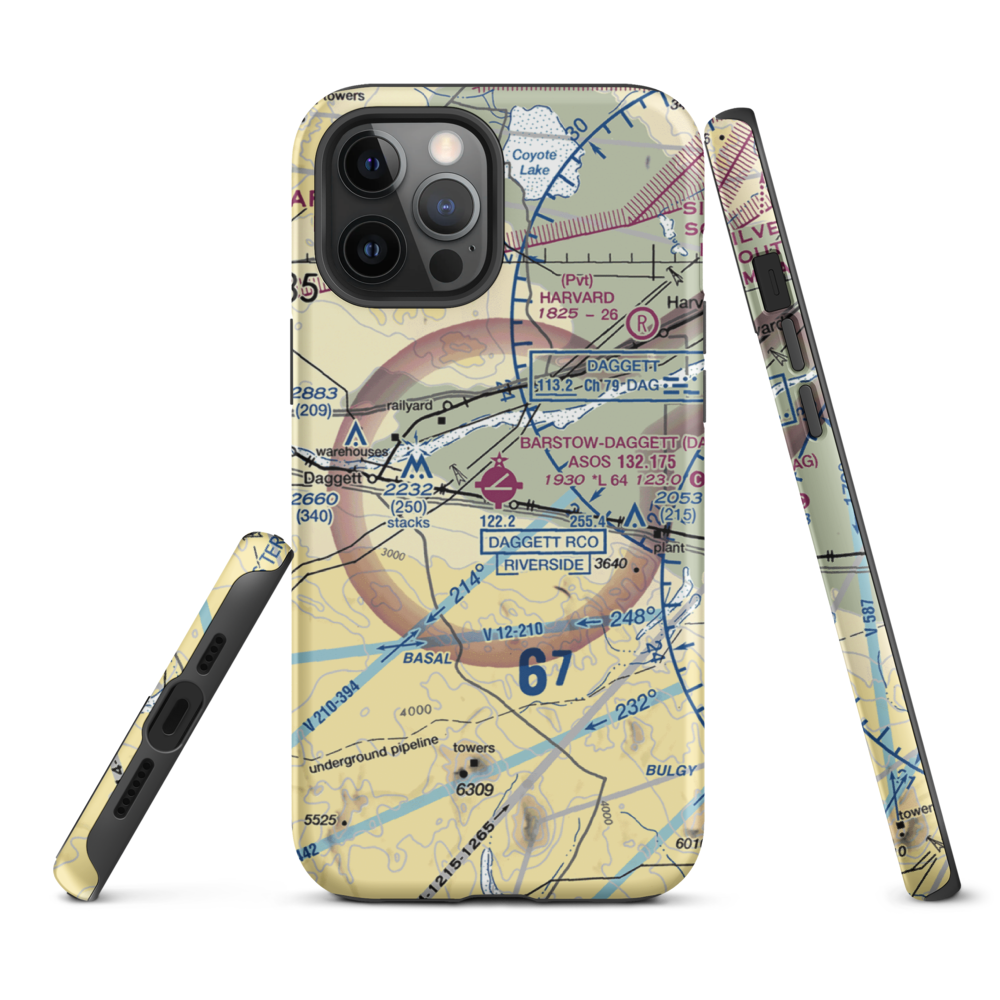 Barstow Daggett Airport (DAG) VFR Sectional  Tough iPhone Case iPhone 12 Pro Max model shown