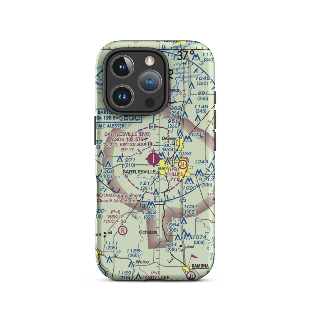 Bartlesville Municipal Airport (BVO) VFR Sectional  Tough iPhone Case iPhone 16 Pro model shown