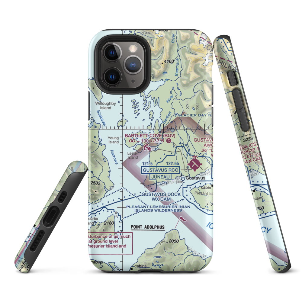 Bartlett Cove Seaplane Base (BQV) VFR Sectional  Tough iPhone Case iPhone 11 Pro model shown