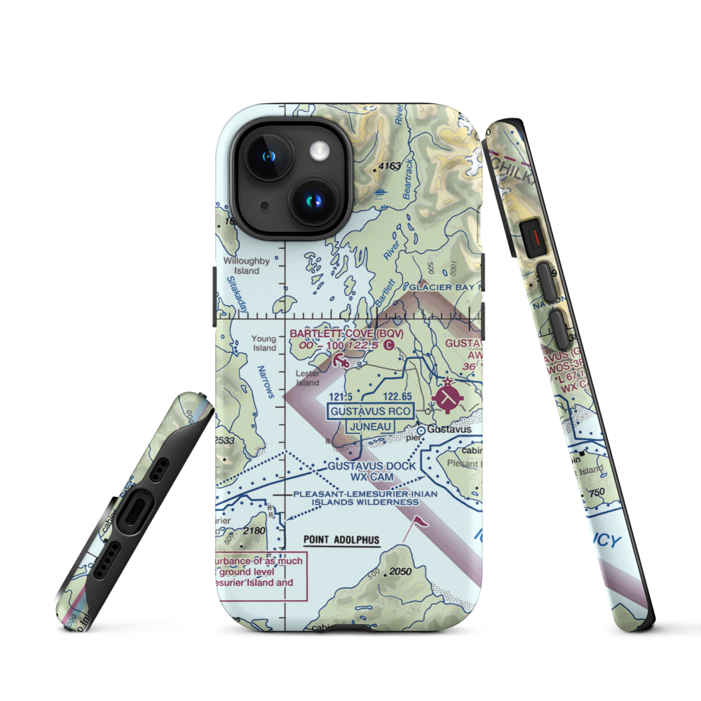 Bartlett Cove Seaplane Base (BQV) VFR Sectional  Tough iPhone Case iPhone 15 model shown