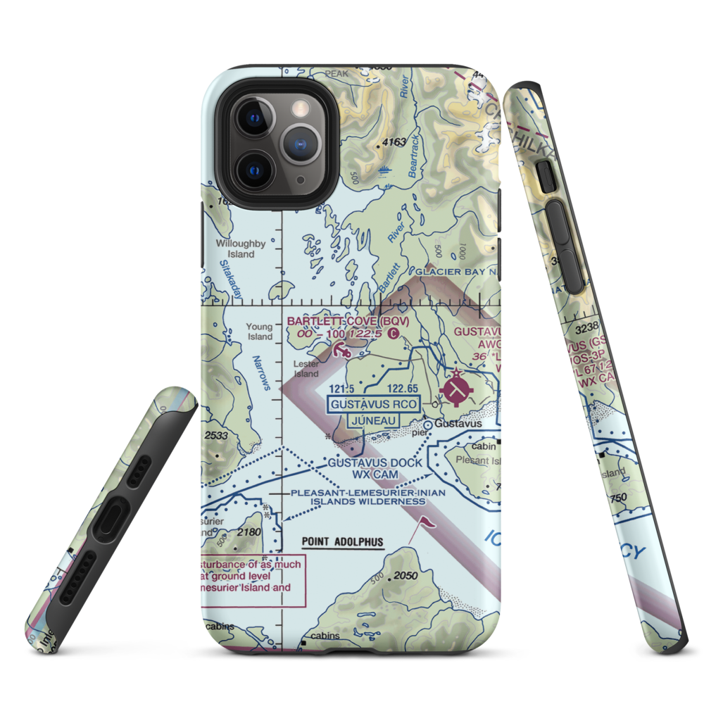 Bartlett Cove Seaplane Base (BQV) VFR Sectional  Tough iPhone Case iPhone 11 Pro Max model shown