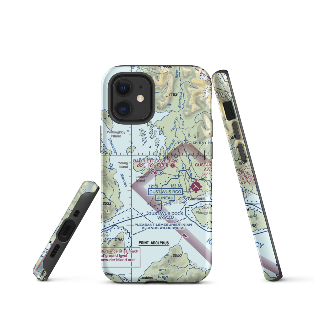 Bartlett Cove Seaplane Base (BQV) VFR Sectional  Tough iPhone Case iPhone 12 mini model shown