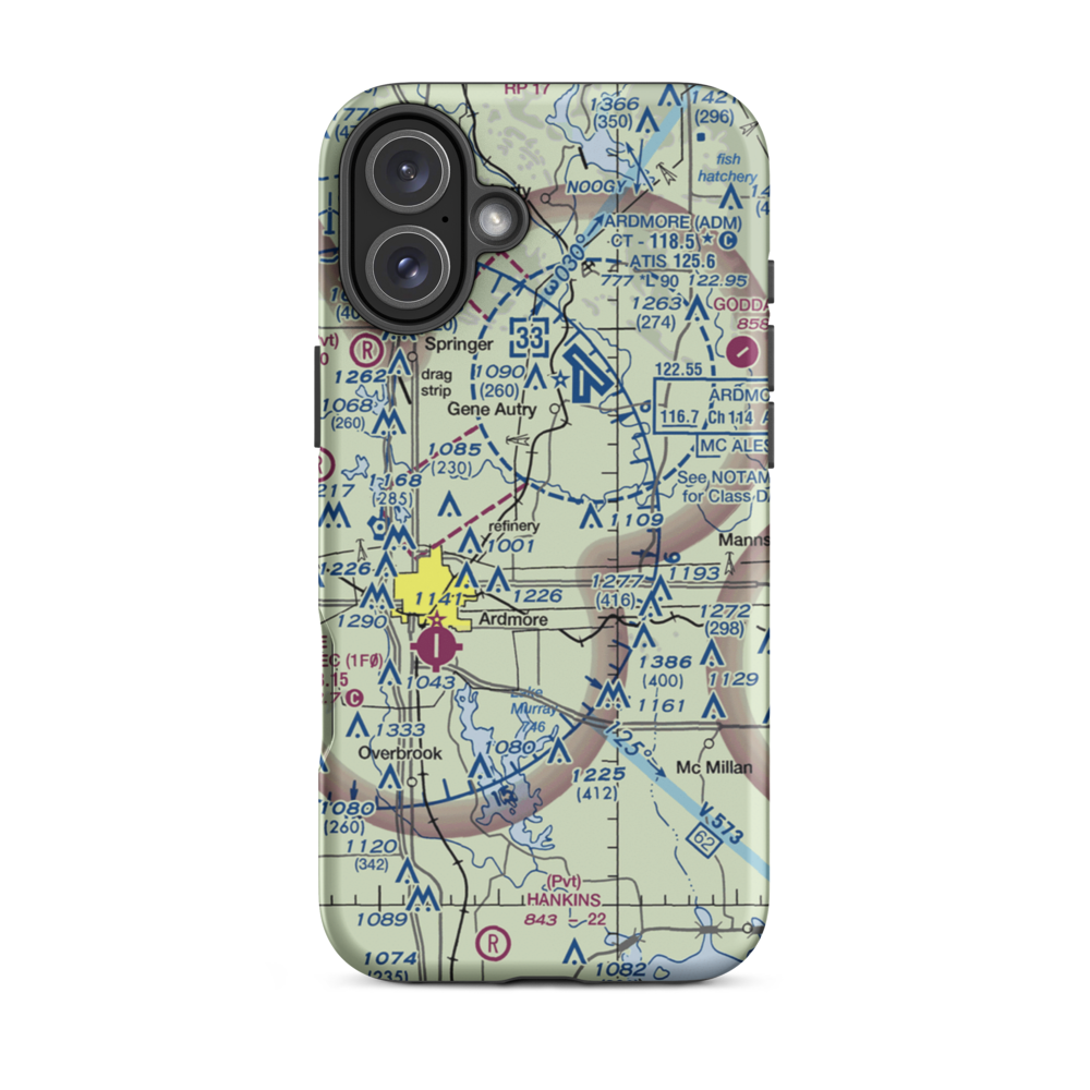 Bass Aero Airport (OK17) VFR Sectional  Tough iPhone Case iPhone 16 Plus model shown