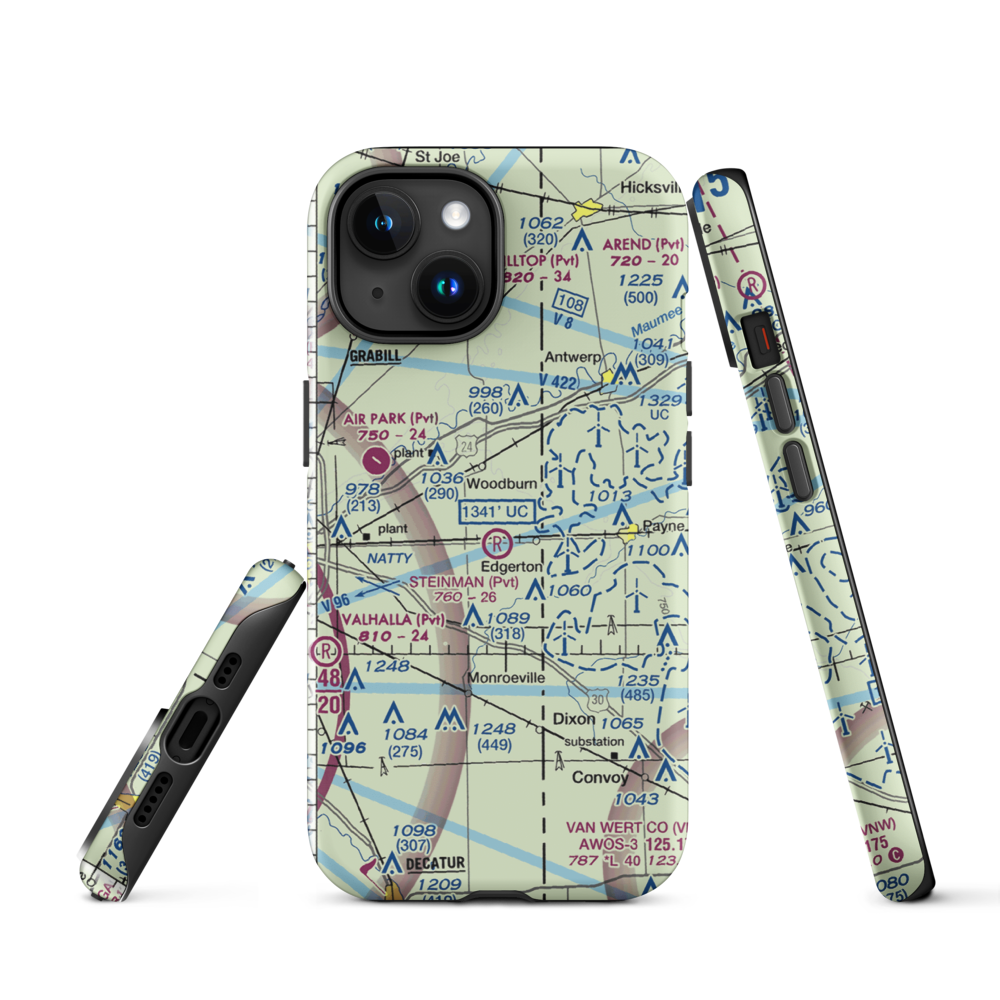 Basting Airport (3II3) VFR Sectional  Tough iPhone Case iPhone 15 model shown
