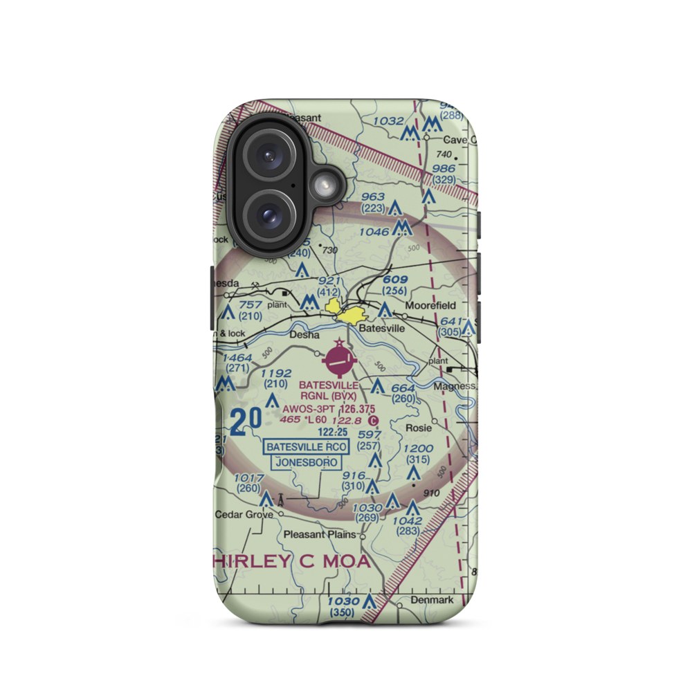 Batesville Regional Airport (BVX) VFR Sectional  Tough iPhone Case iPhone 16 model shown