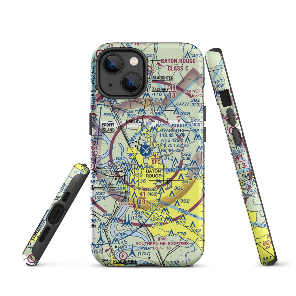 Baton Rouge Metropolitan Airport (BTR) VFR Sectional  Tough iPhone Case iPhone 13 model shown