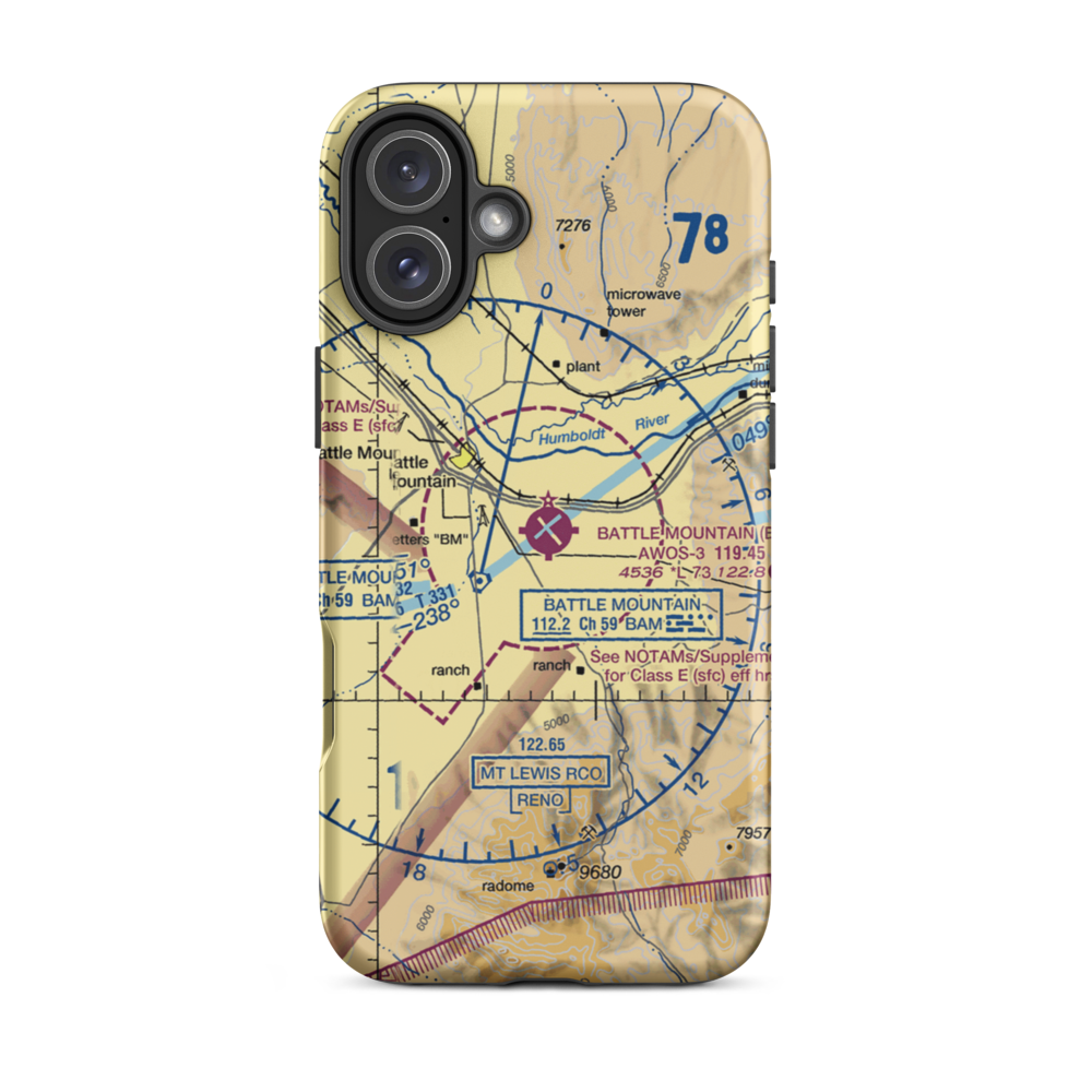 Battle Mountain Airport (BAM) VFR Sectional  Tough iPhone Case iPhone 16 Plus model shown