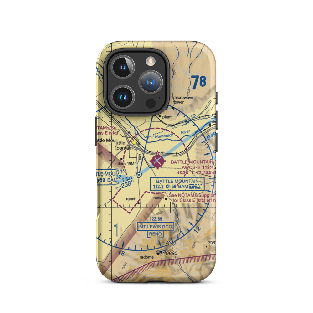 Battle Mountain Airport (BAM) VFR Sectional  Tough iPhone Case iPhone 16 Pro model shown