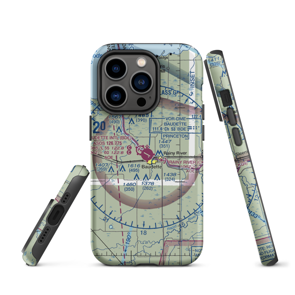 Baudette International Airport (BDE) VFR Sectional  Tough iPhone Case iPhone 14 Pro model shown