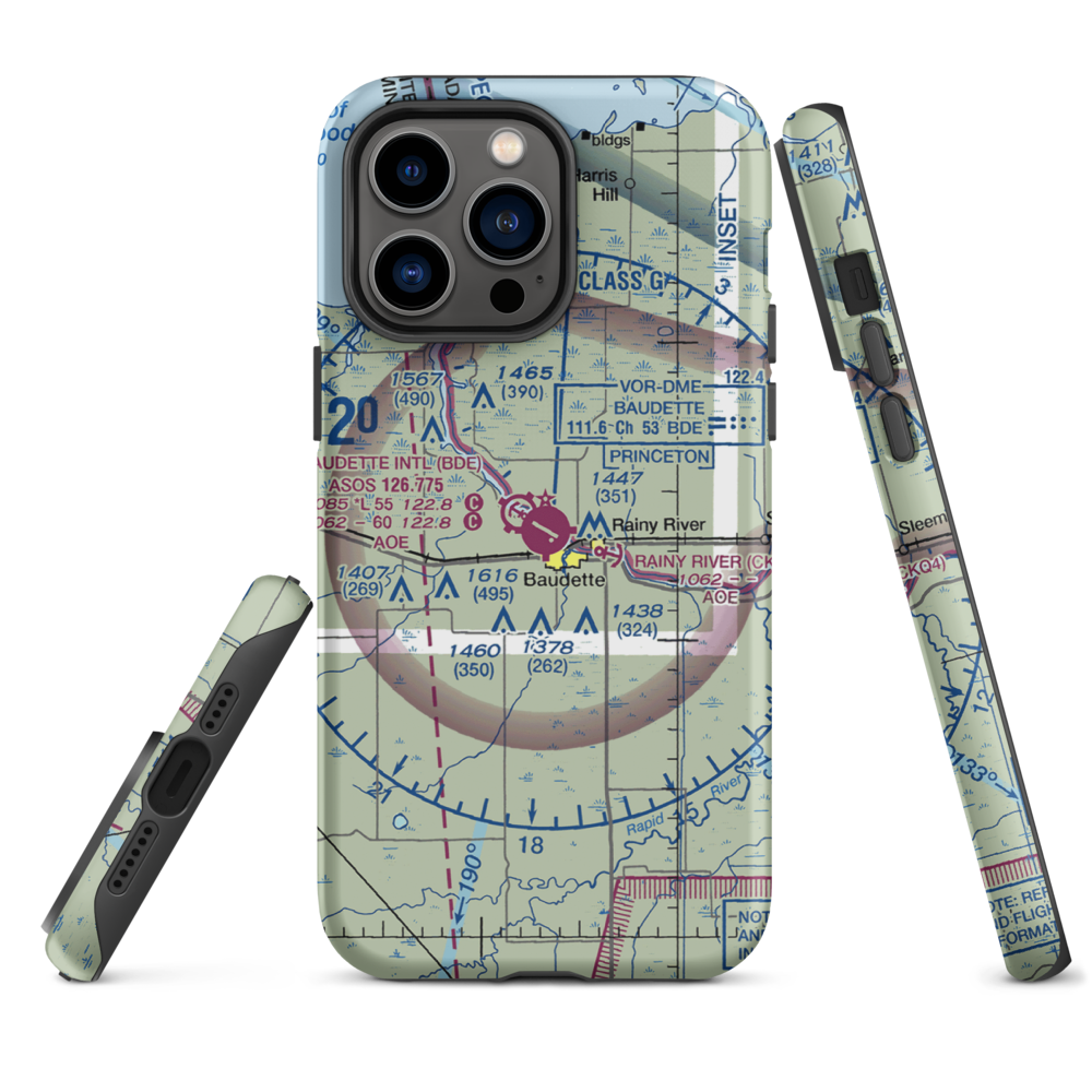 Baudette International Airport (BDE) VFR Sectional  Tough iPhone Case iPhone 14 Pro Max model shown