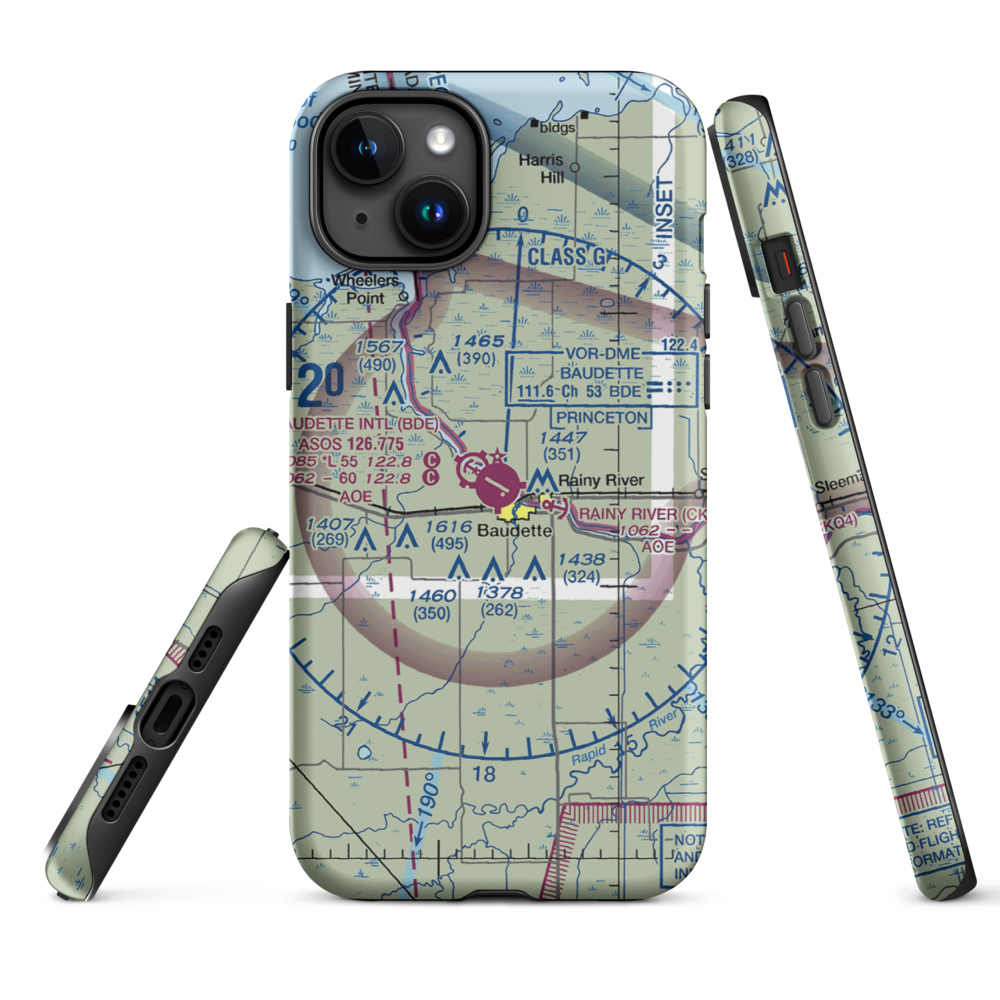 Baudette International Airport (BDE) VFR Sectional  Tough iPhone Case iPhone 15 Plus model shown