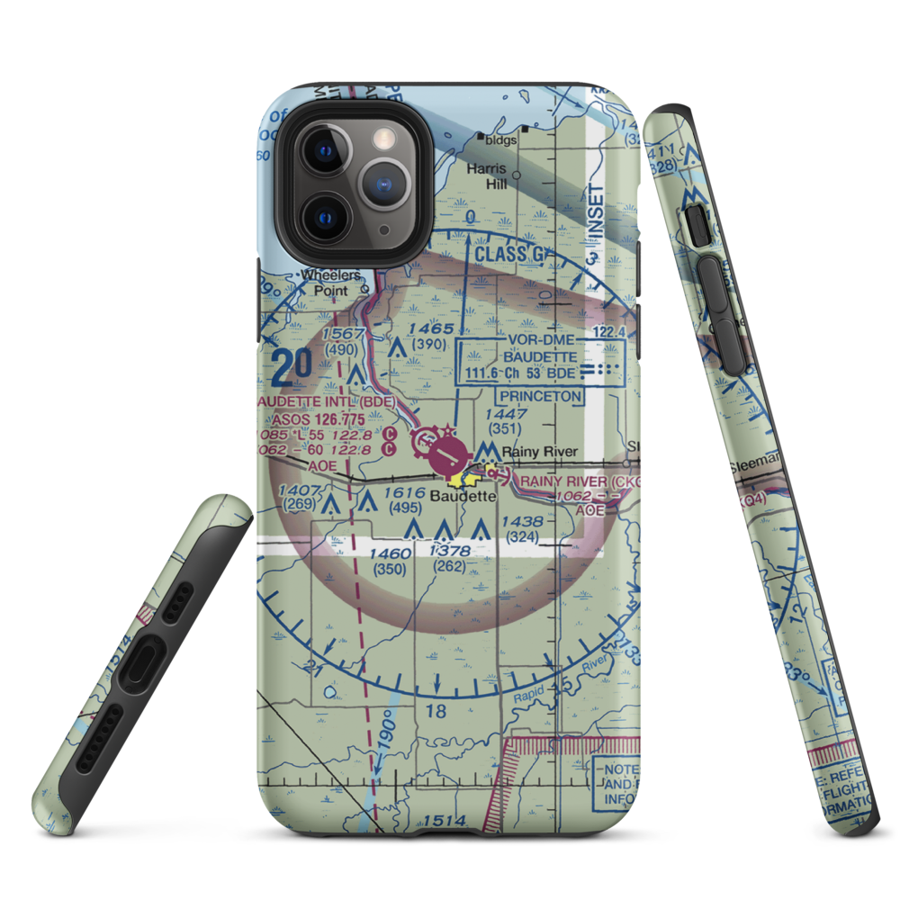 Baudette International Airport (BDE) VFR Sectional  Tough iPhone Case iPhone 11 Pro Max model shown