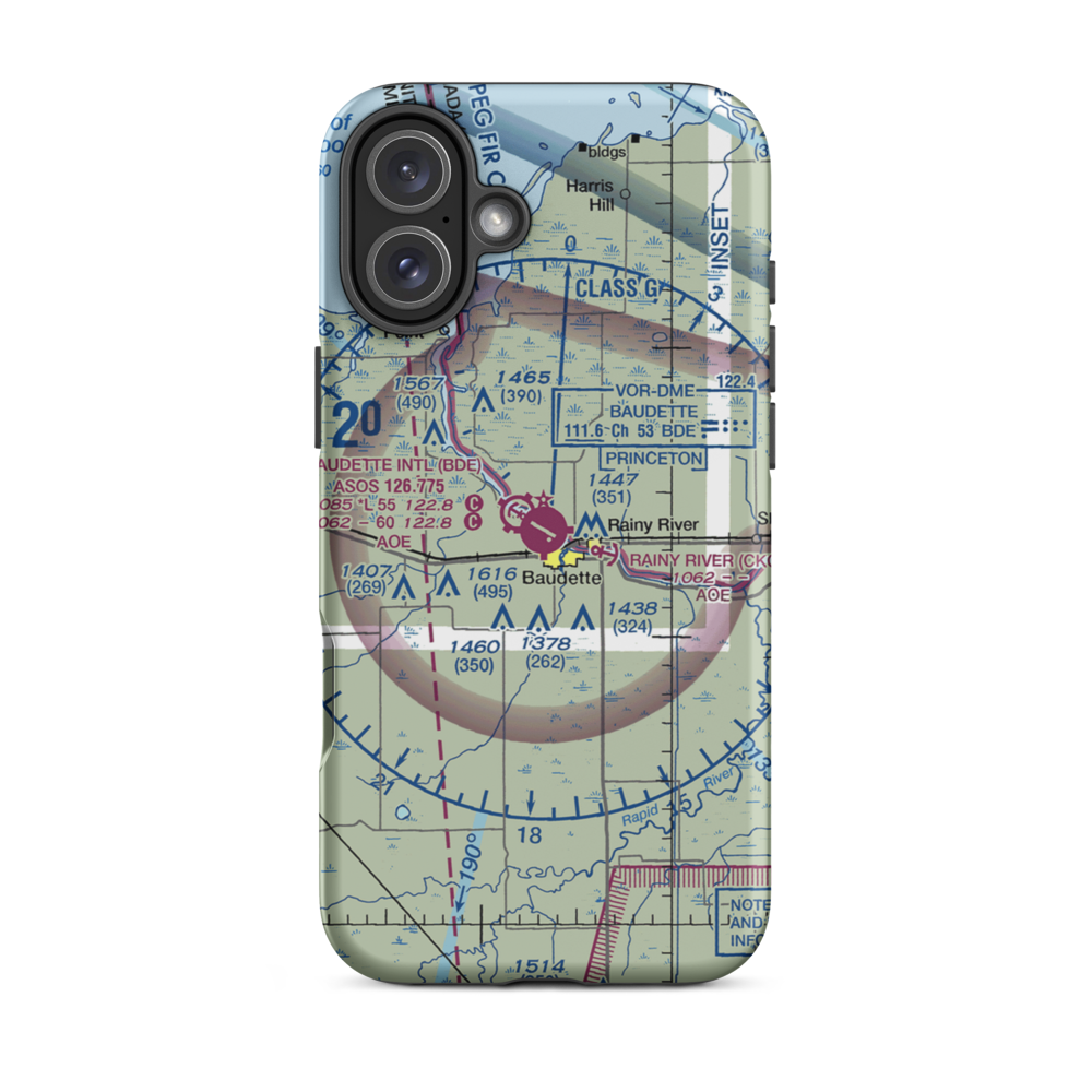 Baudette International Airport (BDE) VFR Sectional  Tough iPhone Case iPhone 16 Plus model shown