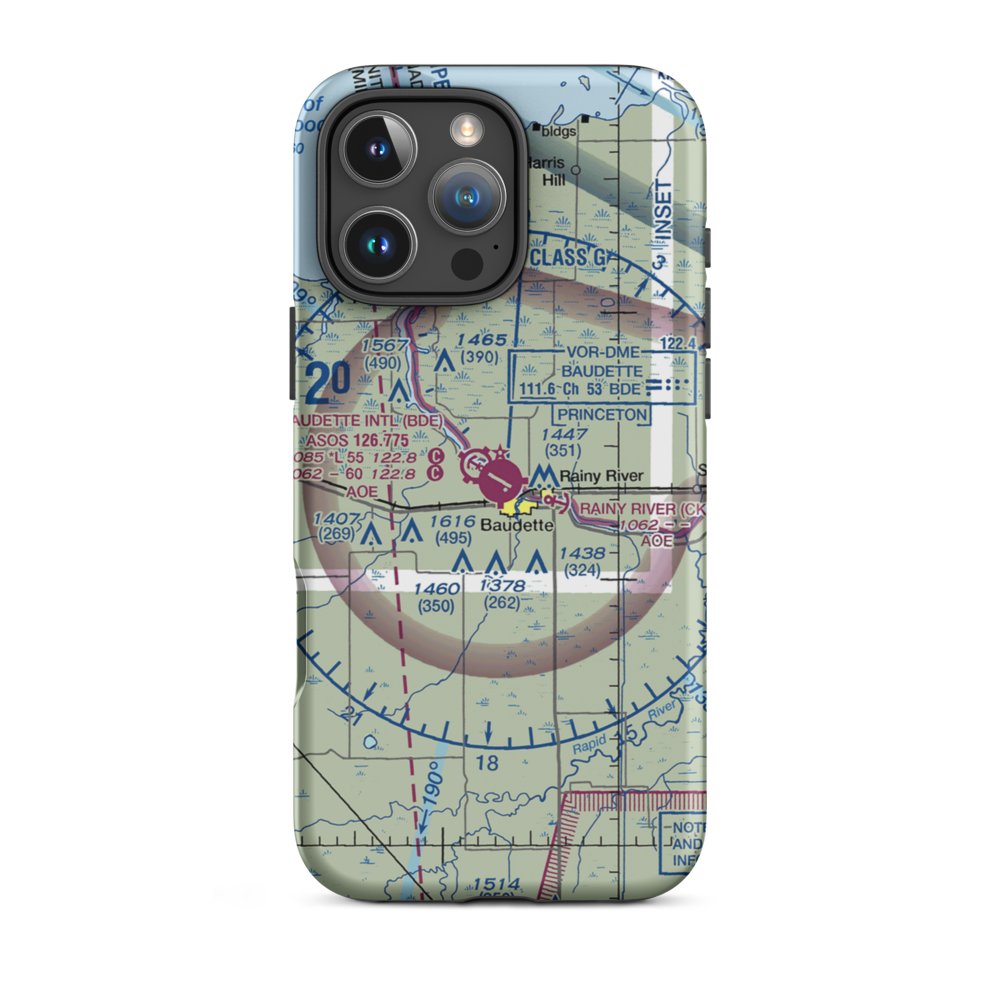 Baudette International Airport (BDE) VFR Sectional  Tough iPhone Case iPhone 16 Pro Max model shown