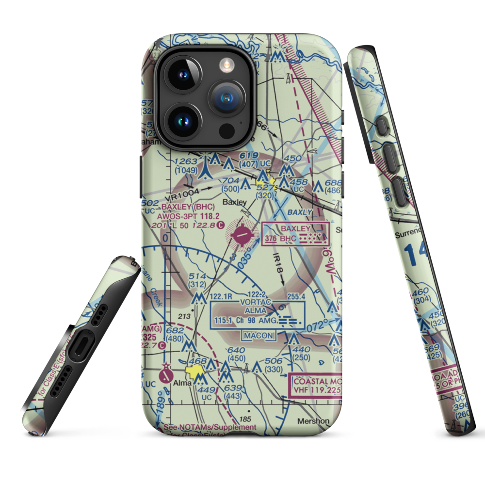 Baxley Municipal Airport (BHC) VFR Sectional  Tough iPhone Case iPhone 15 Pro Max model shown