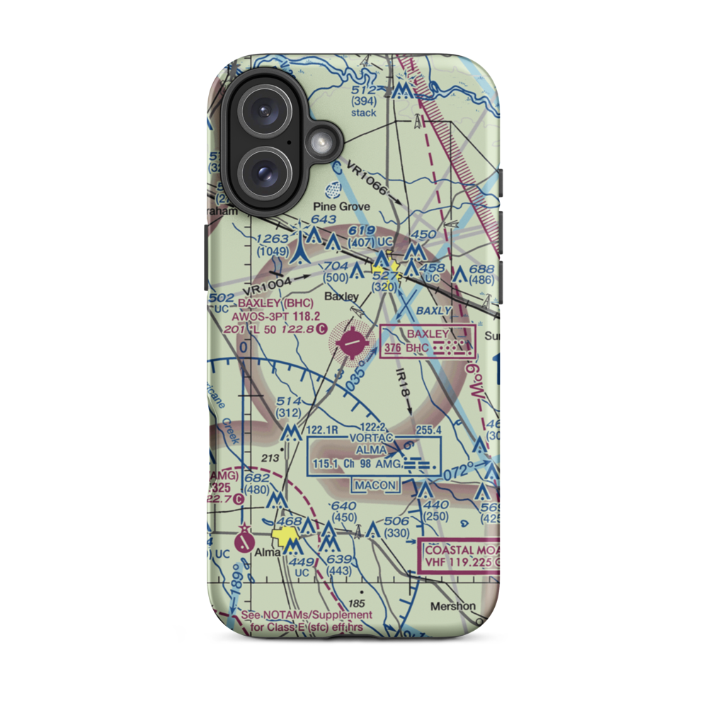 Baxley Municipal Airport (BHC) VFR Sectional  Tough iPhone Case iPhone 16 Plus model shown