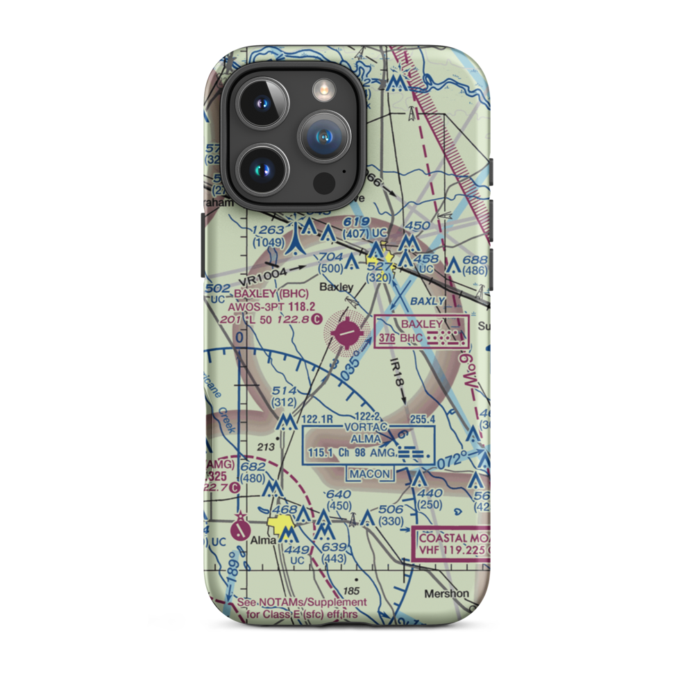 Baxley Municipal Airport (BHC) VFR Sectional  Tough iPhone Case iPhone 16 Pro Max model shown
