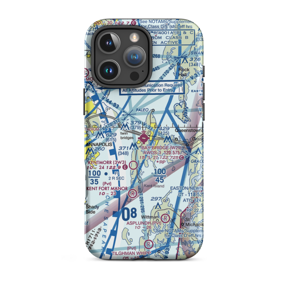 Bay Bridge Airport (W29) VFR Sectional  Tough iPhone Case iPhone 16 Pro Max model shown