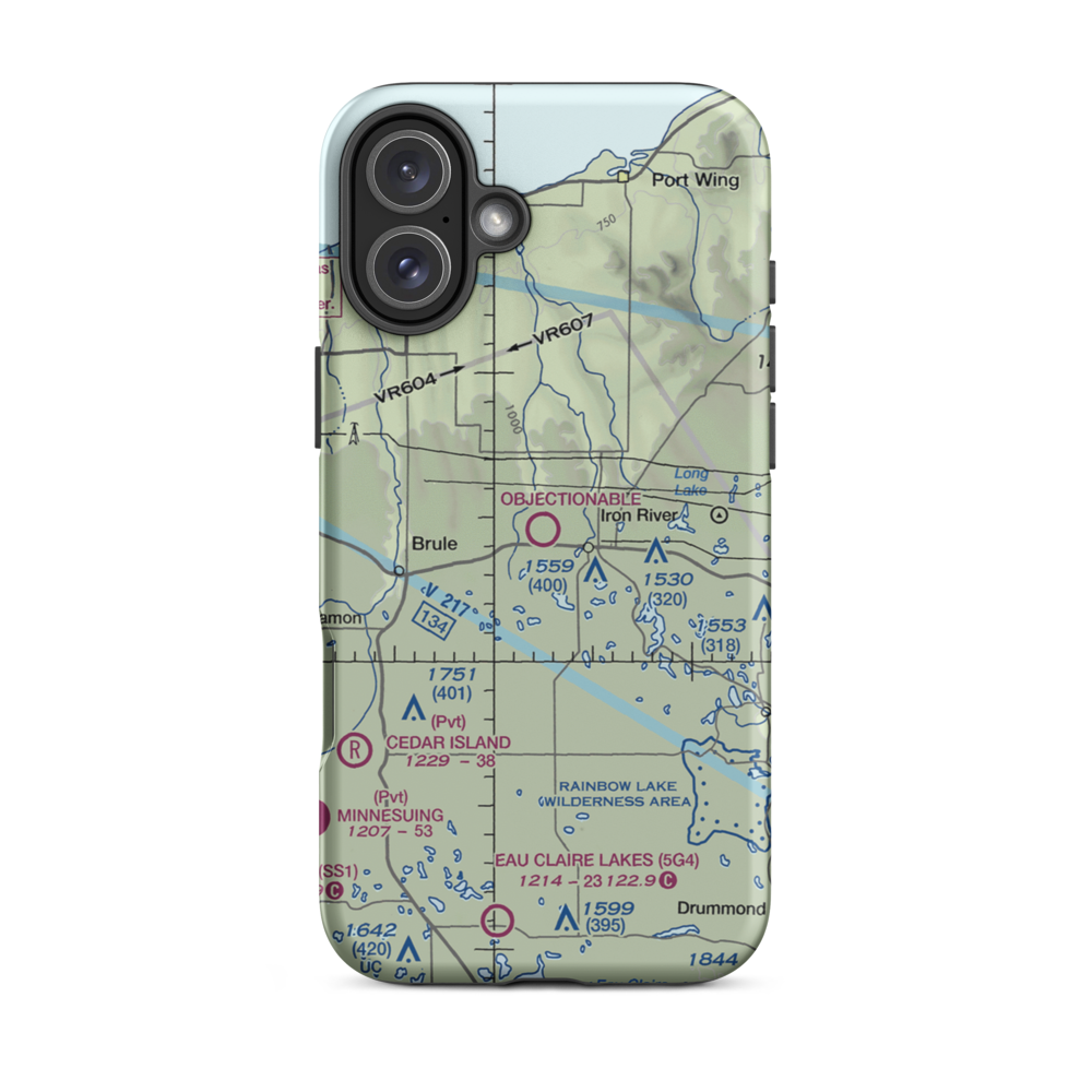 Bayfield County Airport (Y77) VFR Sectional  Tough iPhone Case iPhone 16 Plus model shown