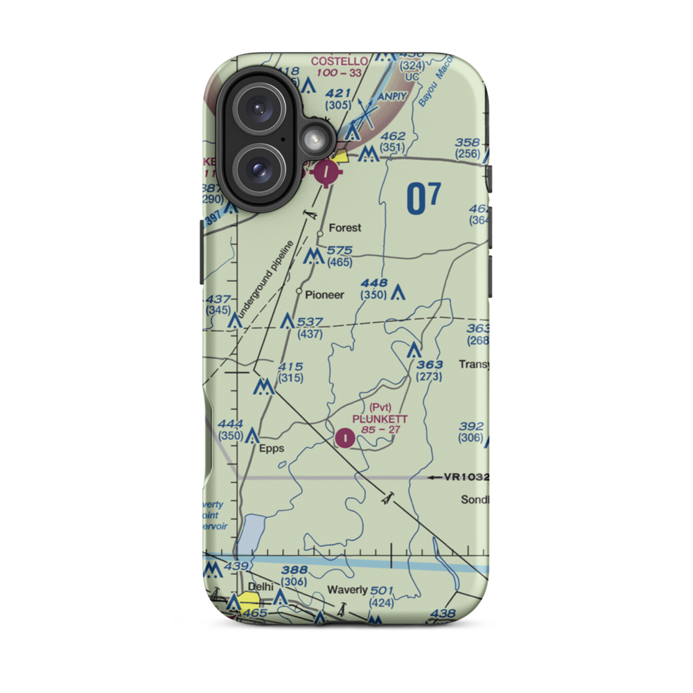 Bayou Meadows Airport (9LS1) VFR Sectional  Tough iPhone Case iPhone 16 Plus model shown