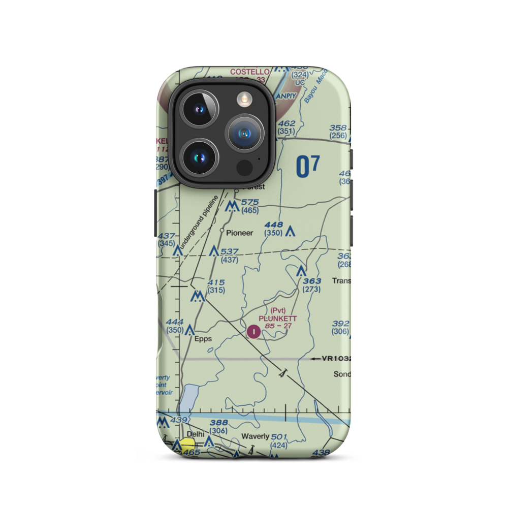 Bayou Meadows Airport (9LS1) VFR Sectional  Tough iPhone Case iPhone 16 Pro model shown