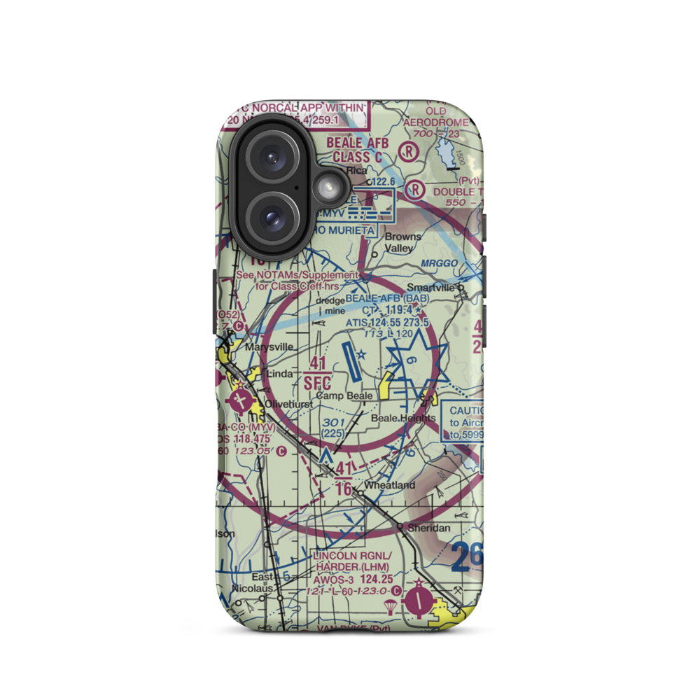 Beale Air Force Base (BAB) VFR Sectional  Tough iPhone Case iPhone 16 model shown