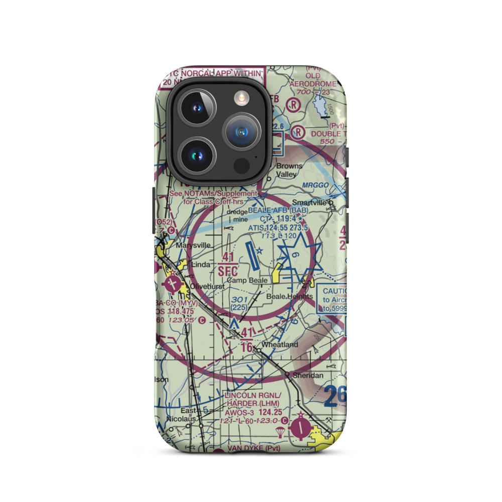 Beale Air Force Base (BAB) VFR Sectional  Tough iPhone Case iPhone 16 Pro model shown