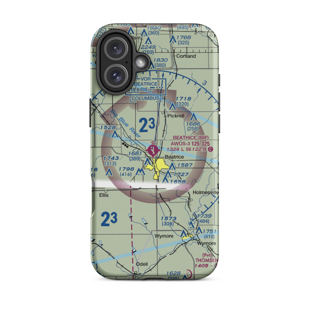 Beatrice Municipal Airport (BIE) VFR Sectional  Tough iPhone Case iPhone 16 Plus model shown