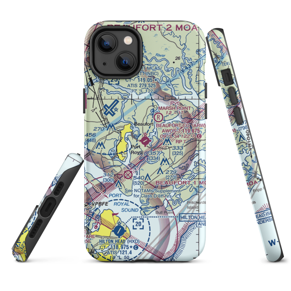 Beaufort County Airport (ARW) VFR Sectional  Tough iPhone Case iPhone 14 Plus model shown