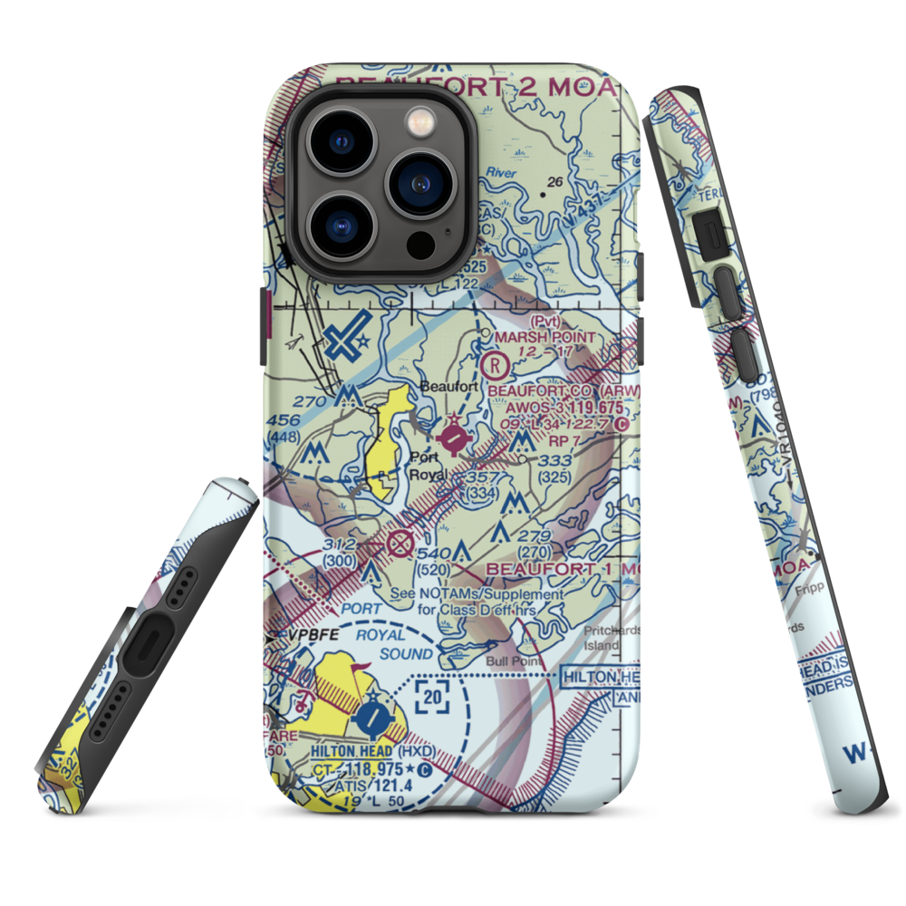 Beaufort County Airport (ARW) VFR Sectional  Tough iPhone Case iPhone 14 Pro Max model shown